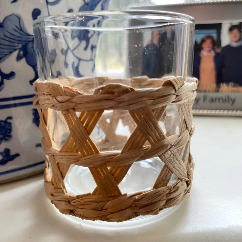 2 Rattan Wrapped Small Glass Hurricanes - Picture 2 of 9
